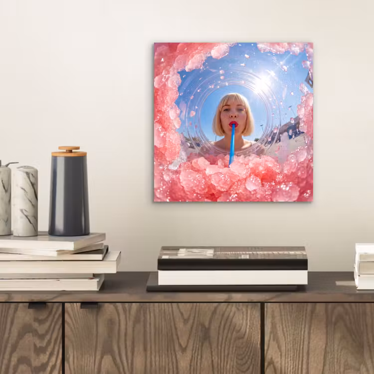 Aluminium schilderij - Vrouw - Drank - Zomer - Roze - Blauw — 2