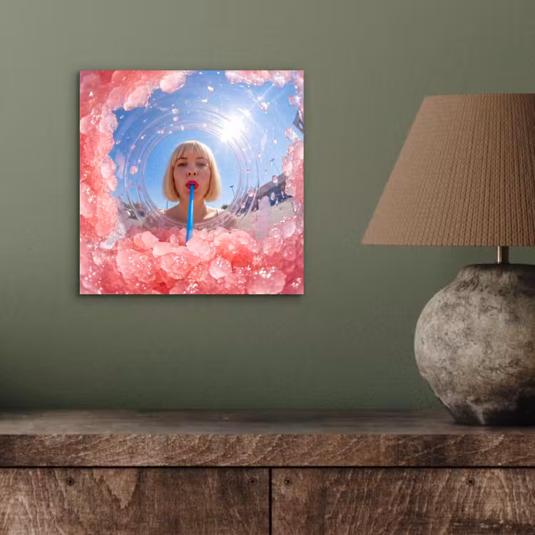 Aluminium schilderij - Vrouw - Drank - Zomer - Roze - Blauw — 3