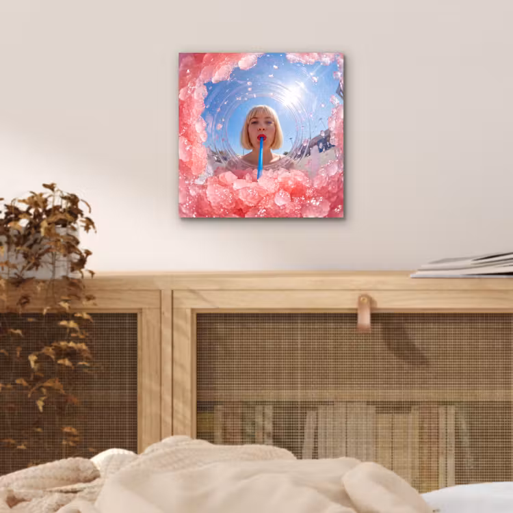 Aluminium schilderij - Vrouw - Drank - Zomer - Roze - Blauw — 4
