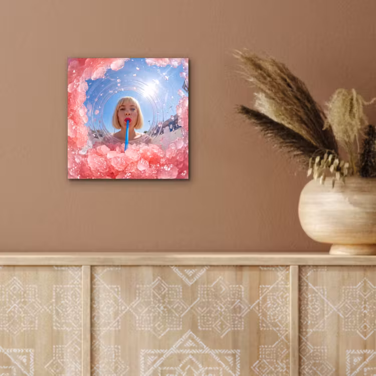 Aluminium schilderij - Vrouw - Drank - Zomer - Roze - Blauw — 5