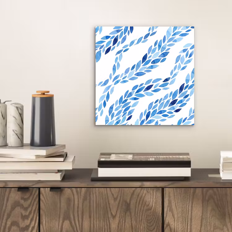 Aluminium schilderij - Bladeren - Aquarel - Patroon - Modern - Blauw — 2