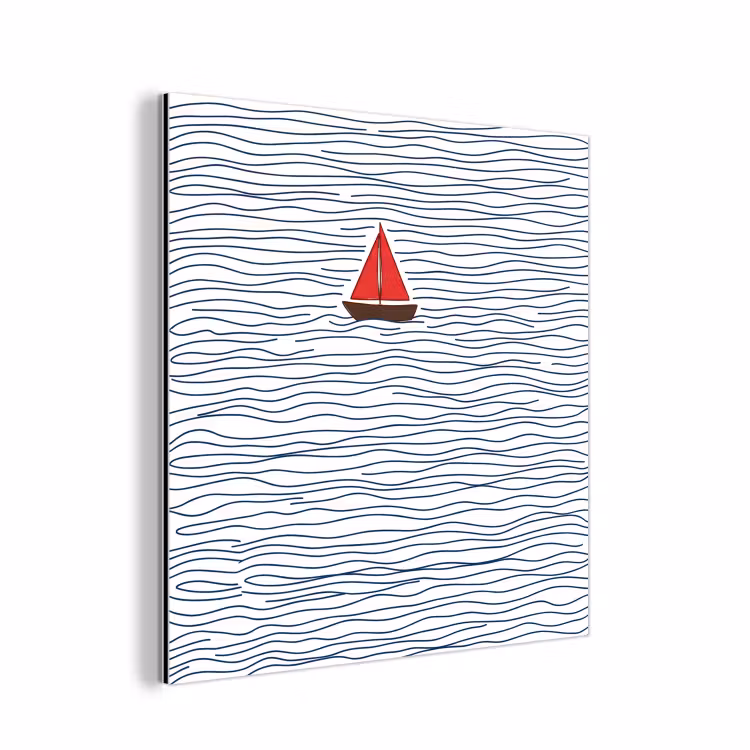 Aluminium schilderij - Boot - Water - Rood - Illustratie - Minimalistisch — 1