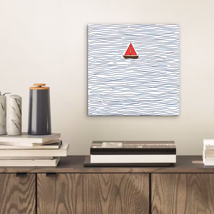 Aluminium schilderij - Boot - Water - Rood - Illustratie - Minimalistisch — 2