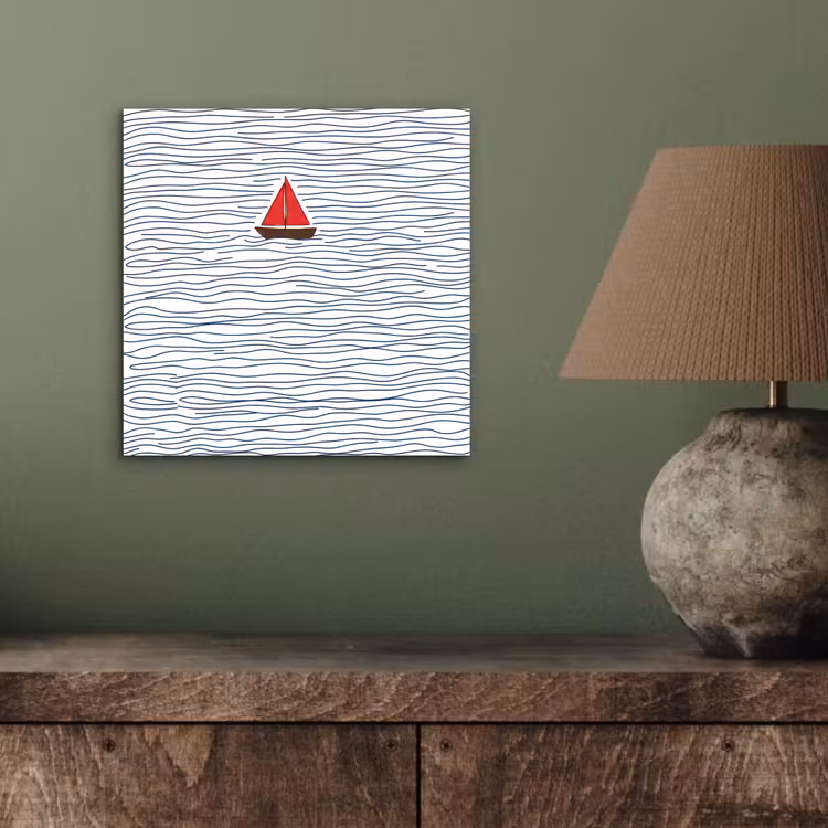 Aluminium schilderij - Boot - Water - Rood - Illustratie - Minimalistisch — 3