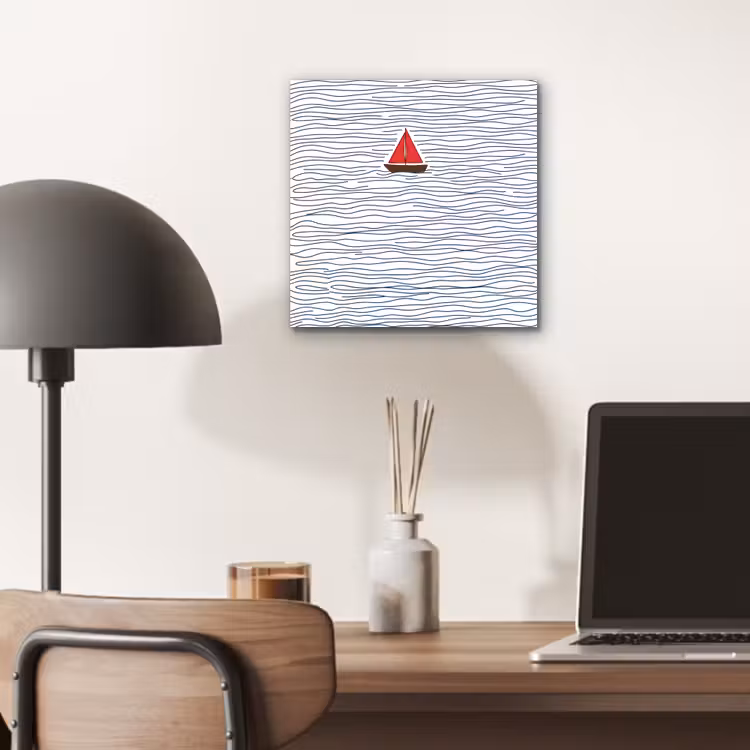 Aluminium schilderij - Boot - Water - Rood - Illustratie - Minimalistisch — 6
