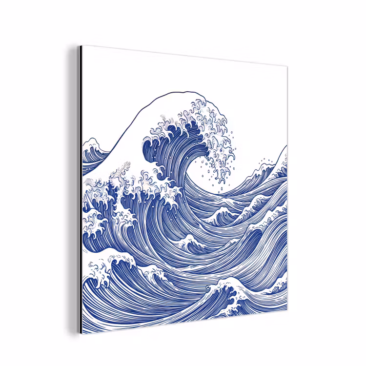 Aluminium schilderij - Golf - Japans - Zee - Illustratie - Blauw — 1