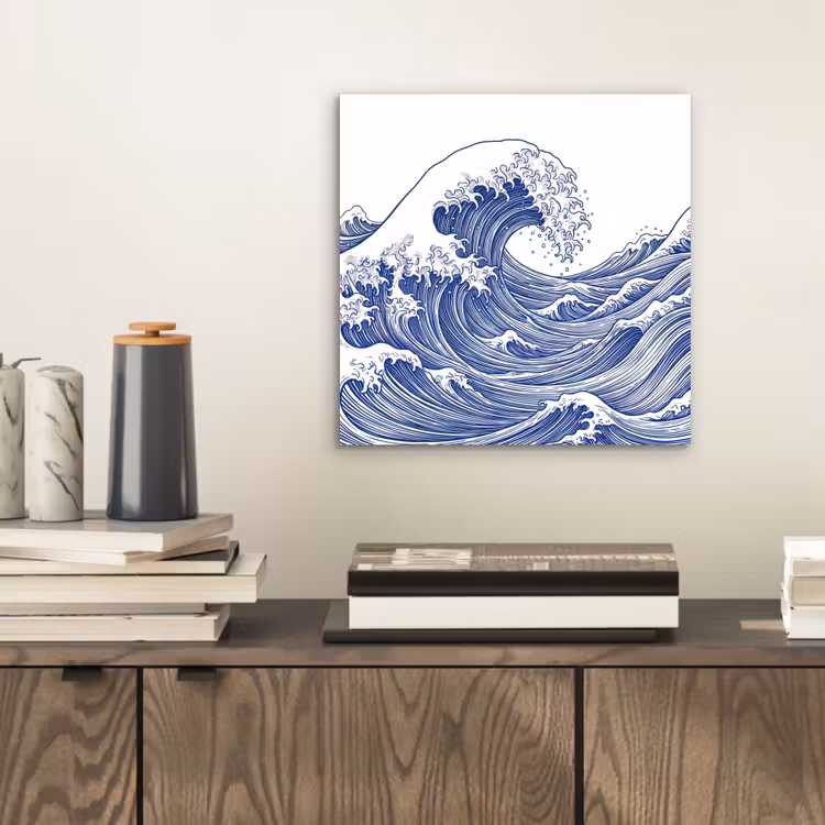 Aluminium schilderij - Golf - Japans - Zee - Illustratie - Blauw — 2