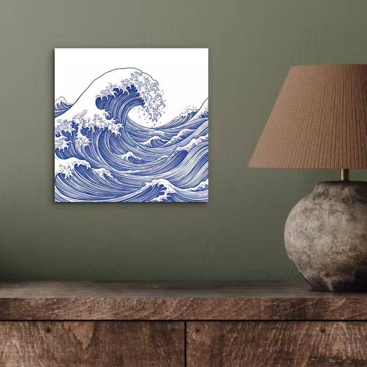 Aluminium schilderij - Golf - Japans - Zee - Illustratie - Blauw — 3