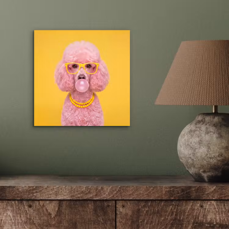 Aluminium schilderij - Hond - Kauwgum - Dieren - Modern - Roze — 3