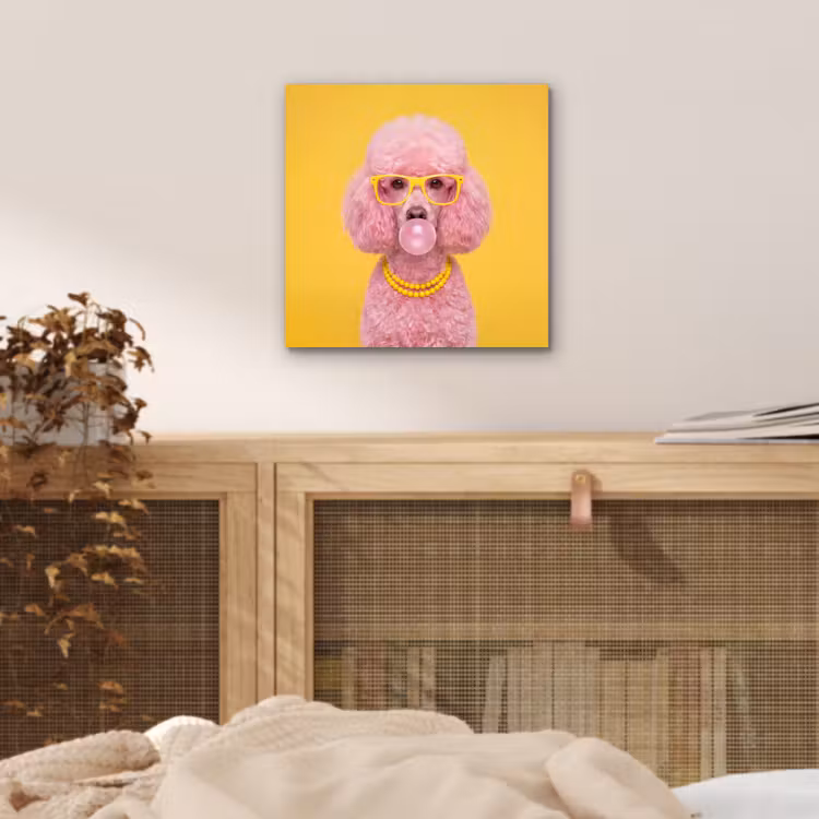 Aluminium schilderij - Hond - Kauwgum - Dieren - Modern - Roze — 4