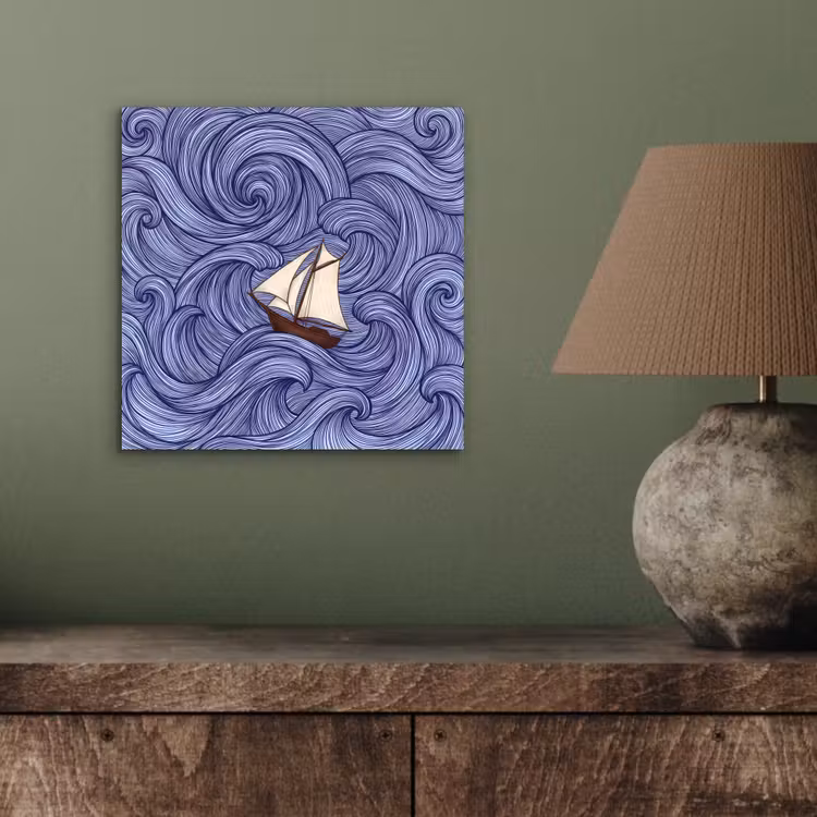 Aluminium schilderij - Schip - Golven - Zee - Illustratie - Blauw — 3