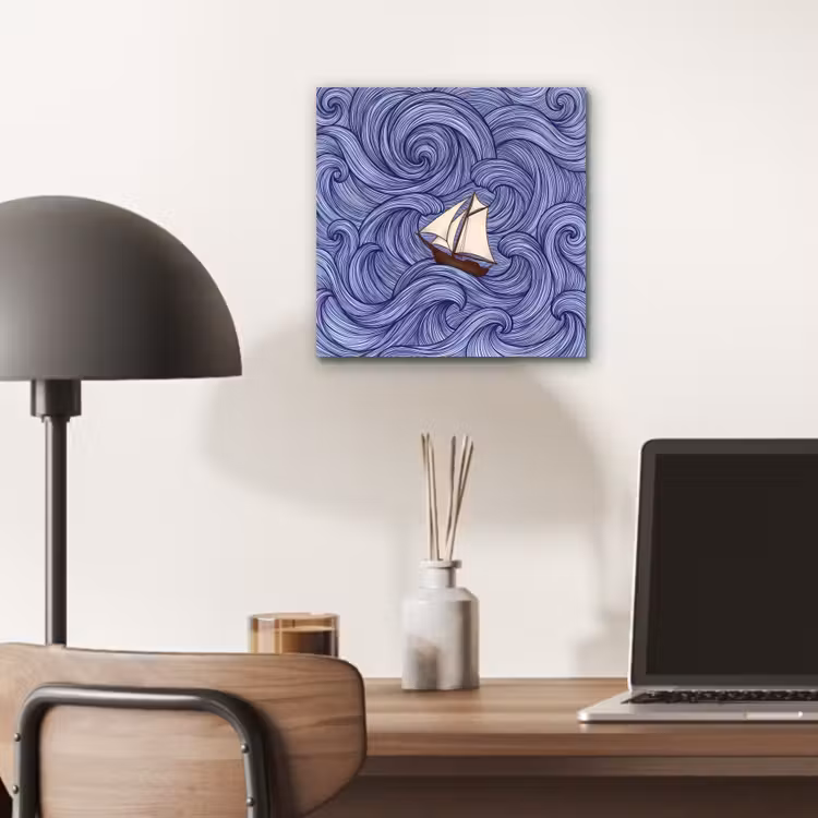 Aluminium schilderij - Schip - Golven - Zee - Illustratie - Blauw — 6