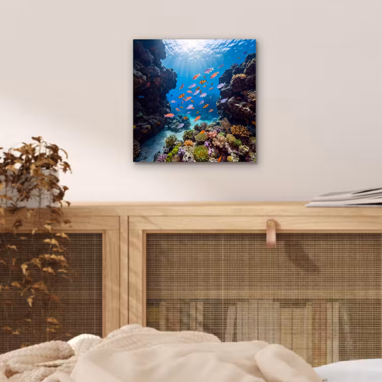 Aluminium schilderij - Vis - Koraalrif - Onderwater - Levendig - Blauw — 4