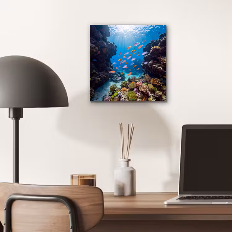 Aluminium schilderij - Vis - Koraalrif - Onderwater - Levendig - Blauw — 6