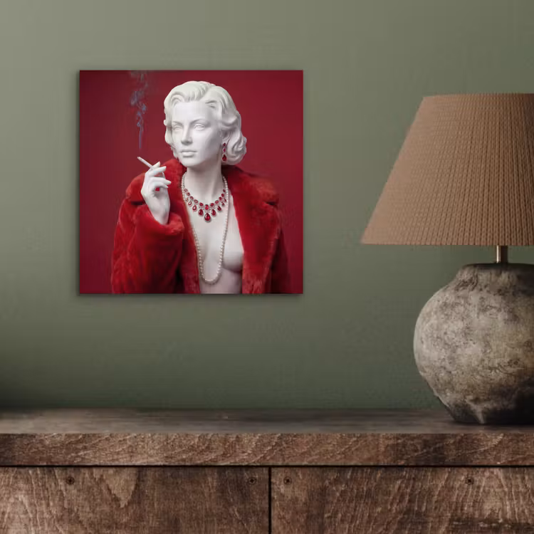 Aluminium schilderij - Vrouw - Bontjas - Mode - Klassiek - Rood — 3