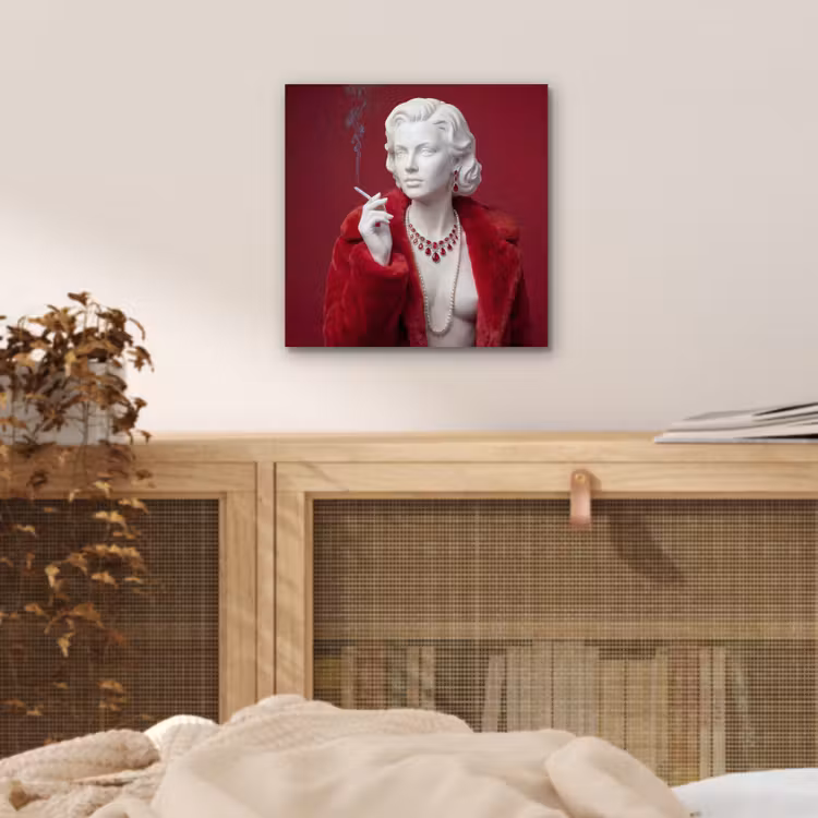 Aluminium schilderij - Vrouw - Bontjas - Mode - Klassiek - Rood — 4