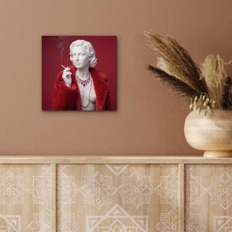 Aluminium schilderij - Vrouw - Bontjas - Mode - Klassiek - Rood — 5