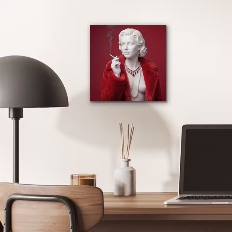 Aluminium schilderij - Vrouw - Bontjas - Mode - Klassiek - Rood — 6