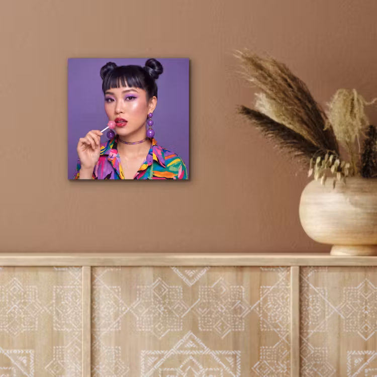 Aluminium schilderij - Vrouw - Portret - Make-up - Paars - Levendig — 5
