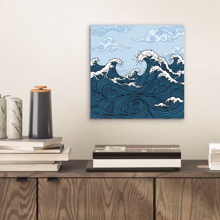 Aluminium schilderij - Zee - Golven - Japans - Natuur - Blauw — 2