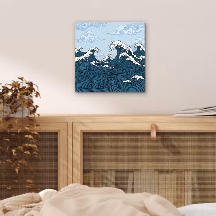 Aluminium schilderij - Zee - Golven - Japans - Natuur - Blauw — 4