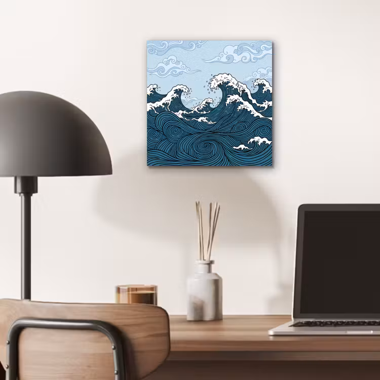 Aluminium schilderij - Zee - Golven - Japans - Natuur - Blauw — 6