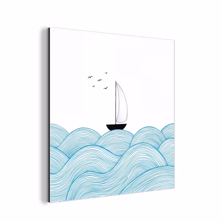 Aluminium schilderij - Zeilboot - Golven - Zee - Illustratie - Blauw — 1