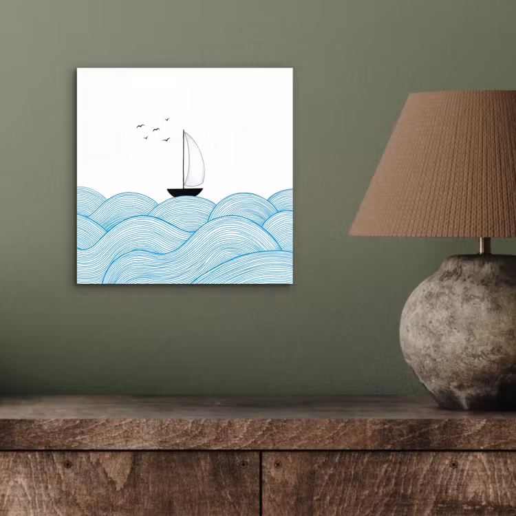 Aluminium schilderij - Zeilboot - Golven - Zee - Illustratie - Blauw — 3