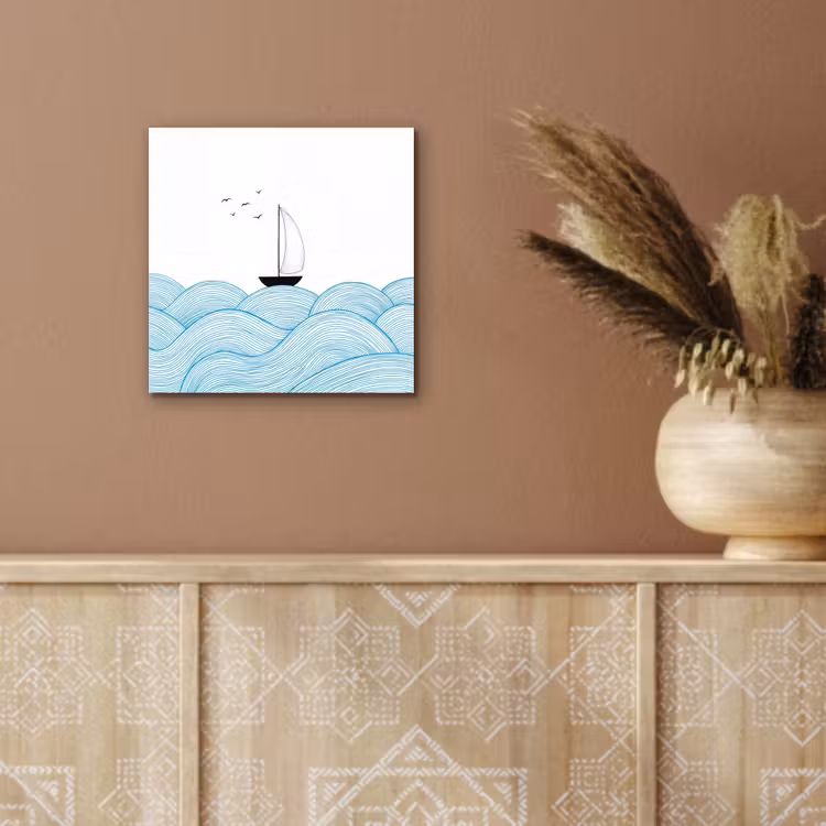 Aluminium schilderij - Zeilboot - Golven - Zee - Illustratie - Blauw — 5