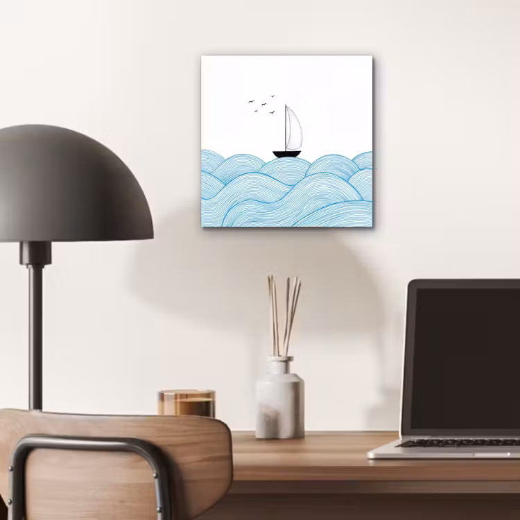 Aluminium schilderij - Zeilboot - Golven - Zee - Illustratie - Blauw — 6