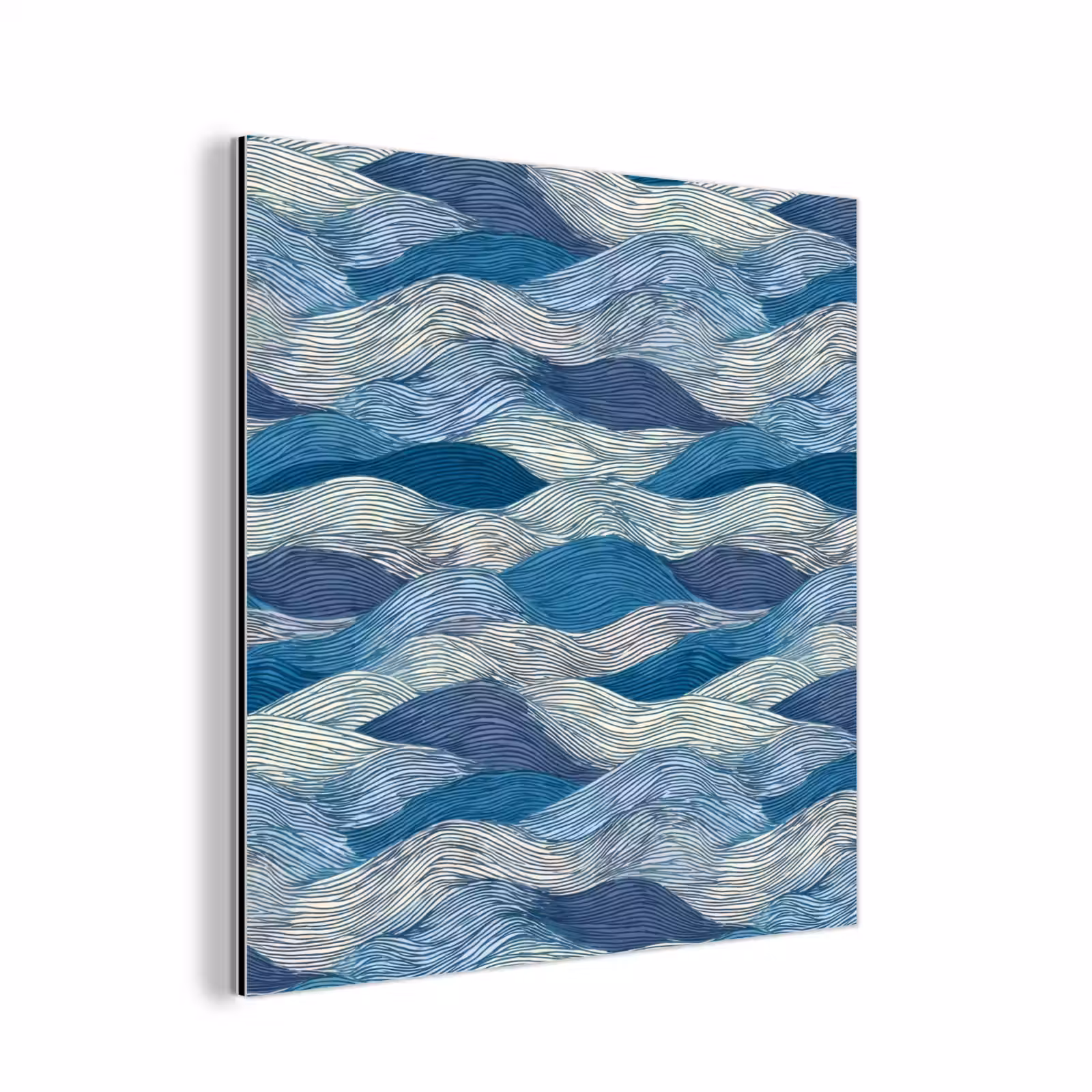 Aluminium schilderij - Getekend - Blauw - Wit - Golvend - Streepjes — 1