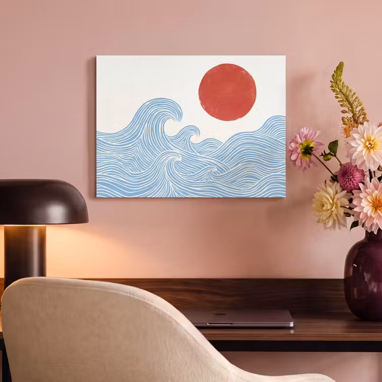 Akoestisch schilderij - Zon - Golven - Oceaan - Abstract - Rood — 4
