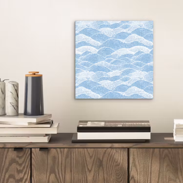 Aluminium schilderij - Blauw - Wit - Golven - Getekend — 2