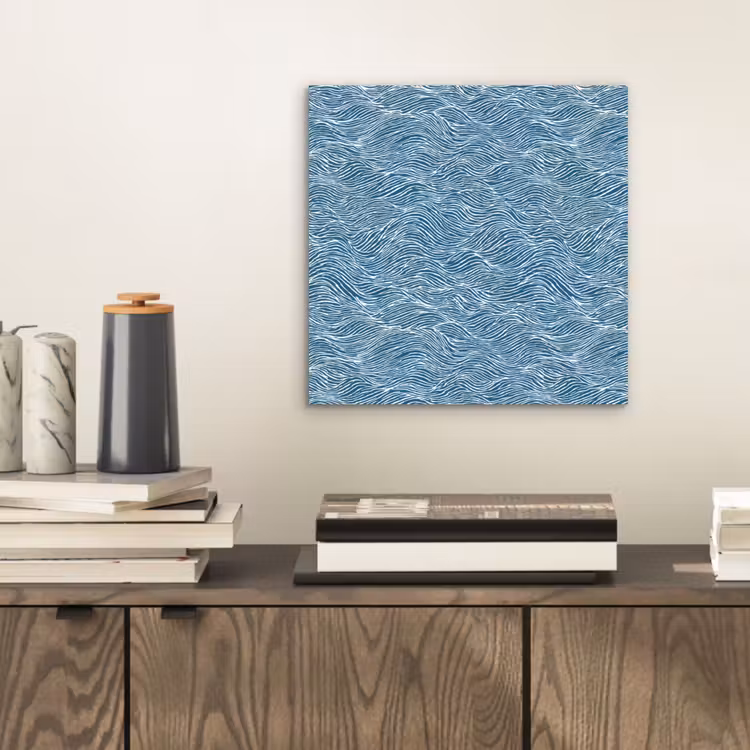 Aluminium schilderij - Blauw - Wit - Golven - Getekend - Textuur — 2