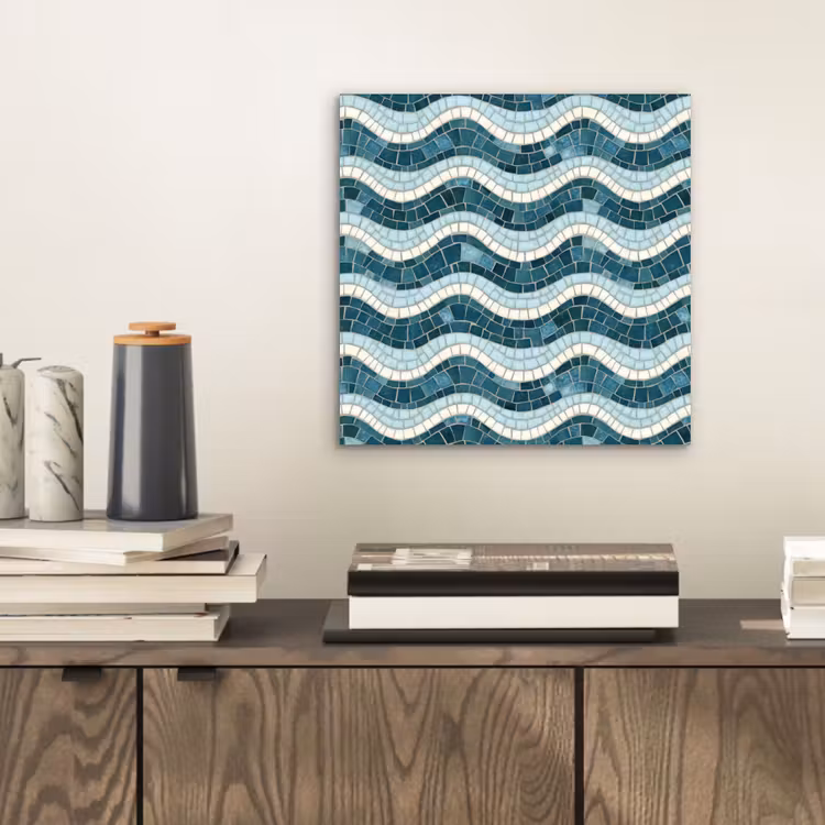 Aluminium schilderij - Blauw - Wit - Mozaïek - Golvend — 2
