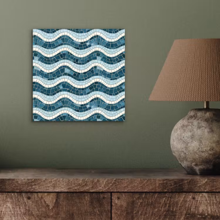 Aluminium schilderij - Blauw - Wit - Mozaïek - Golvend — 3