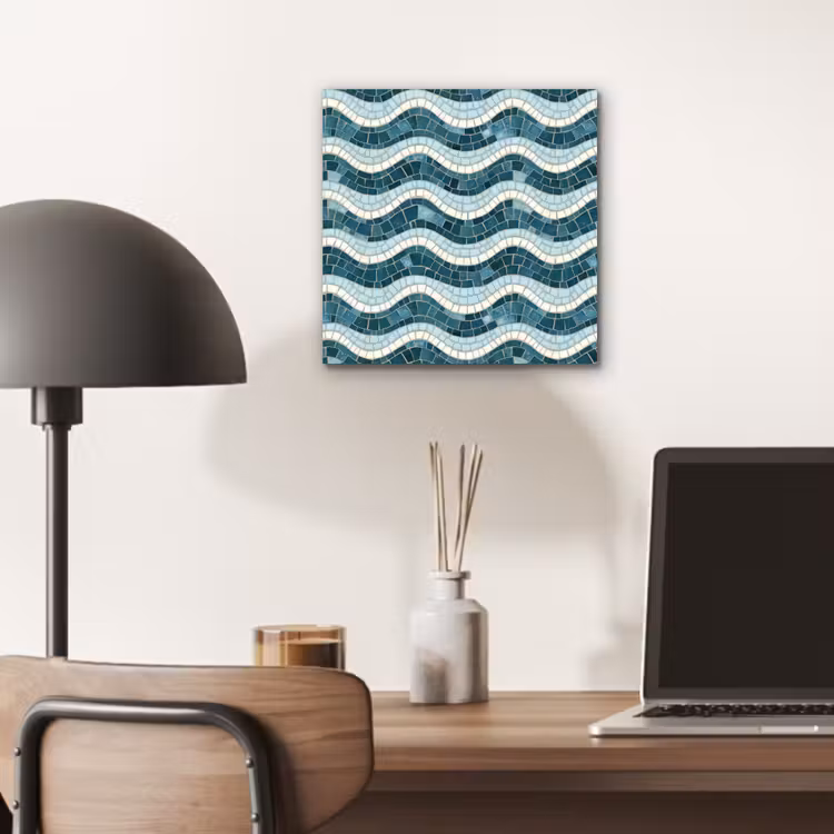 Aluminium schilderij - Blauw - Wit - Mozaïek - Golvend — 6