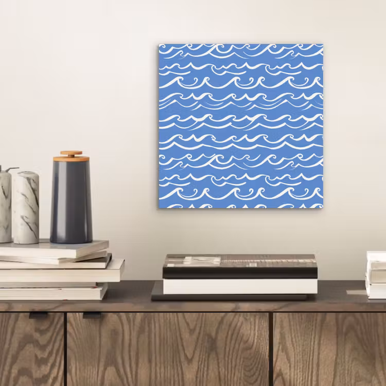 Aluminium schilderij - Blauw - Wit - Simpel - Getekend - Golven — 2