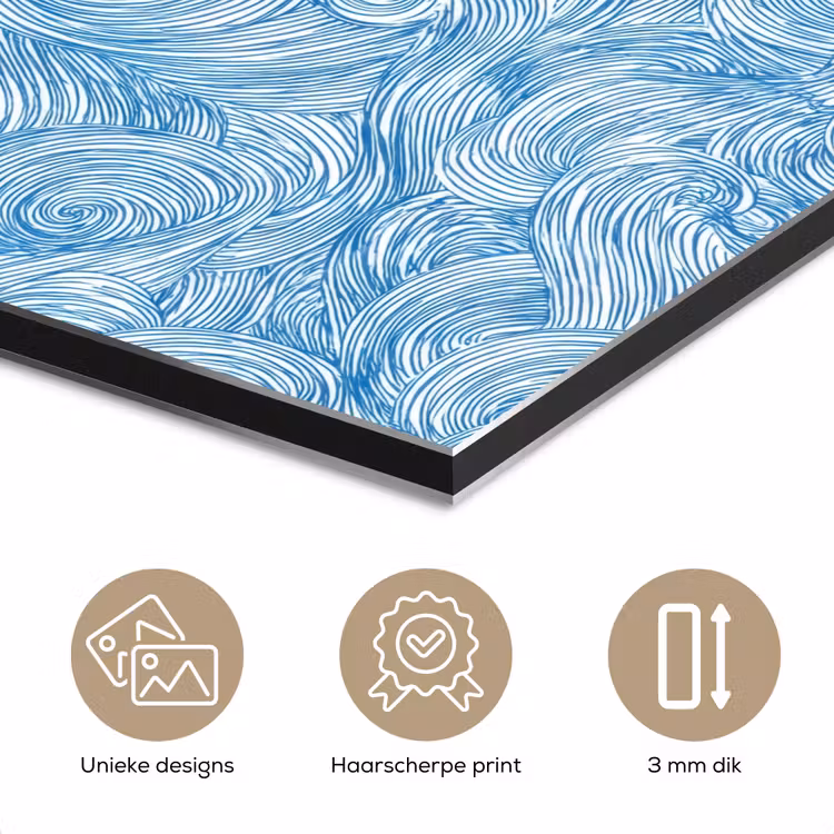Aluminium schilderij - Blauw - Wit - Spiraal - Golven - Lijnen — 7