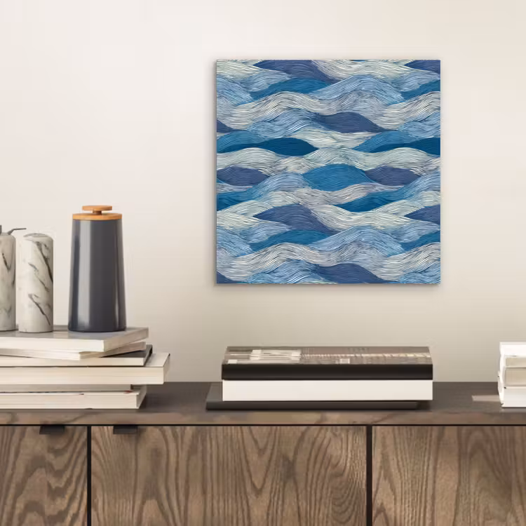 Aluminium schilderij - Getekend - Blauw - Wit - Golvend - Streepjes — 2