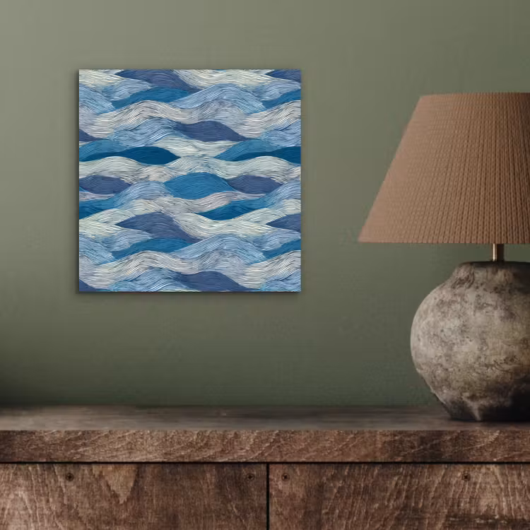 Aluminium schilderij - Getekend - Blauw - Wit - Golvend - Streepjes — 3