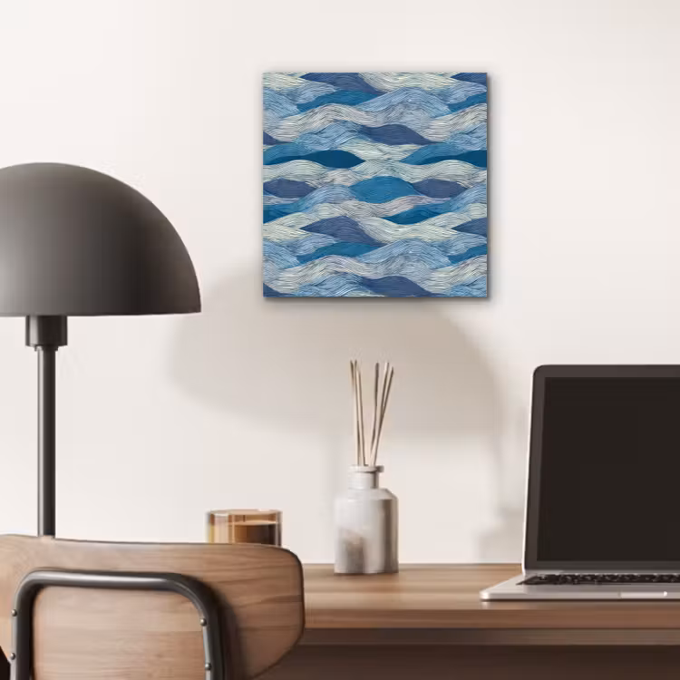Aluminium schilderij - Getekend - Blauw - Wit - Golvend - Streepjes — 6