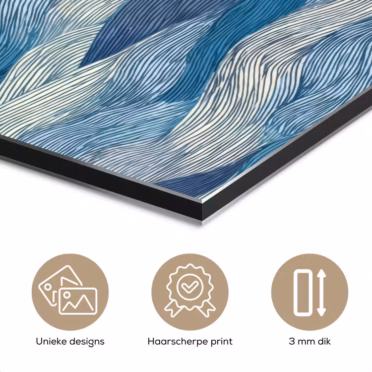 Aluminium schilderij - Getekend - Blauw - Wit - Golvend - Streepjes — 7