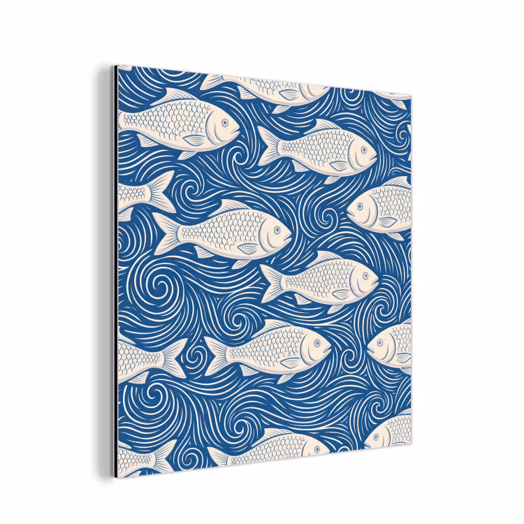 Aluminium schilderij - Vis - Water - Patroon - Grafisch - Blauw — 1