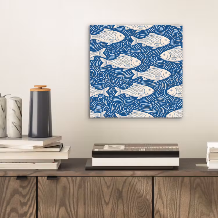Aluminium schilderij - Vis - Water - Patroon - Grafisch - Blauw — 2