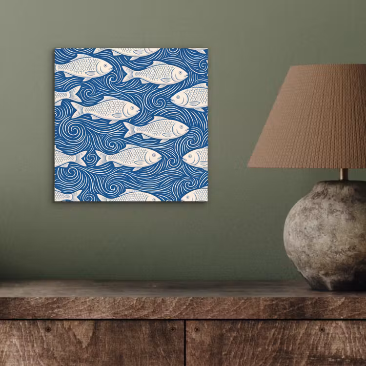 Aluminium schilderij - Vis - Water - Patroon - Grafisch - Blauw — 3
