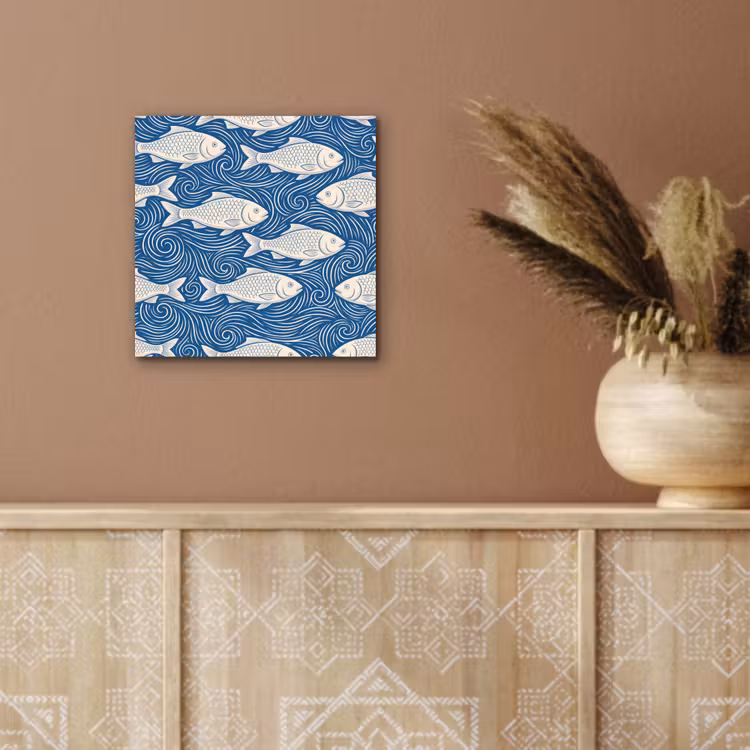 Aluminium schilderij - Vis - Water - Patroon - Grafisch - Blauw — 5
