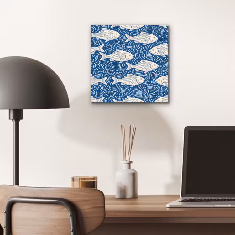 Aluminium schilderij - Vis - Water - Patroon - Grafisch - Blauw — 6