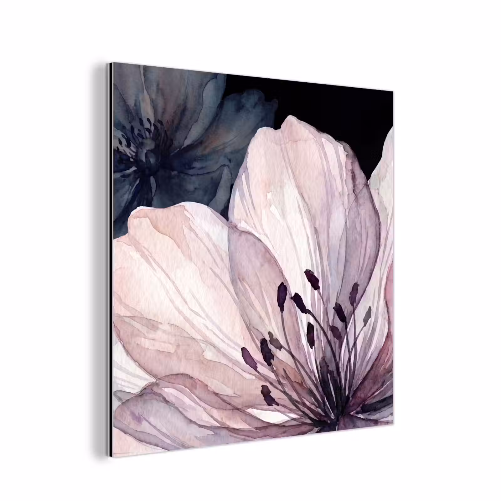 Aluminium schilderij - Bloemen - Aquarel - Modern - Roze - Donker — 1
