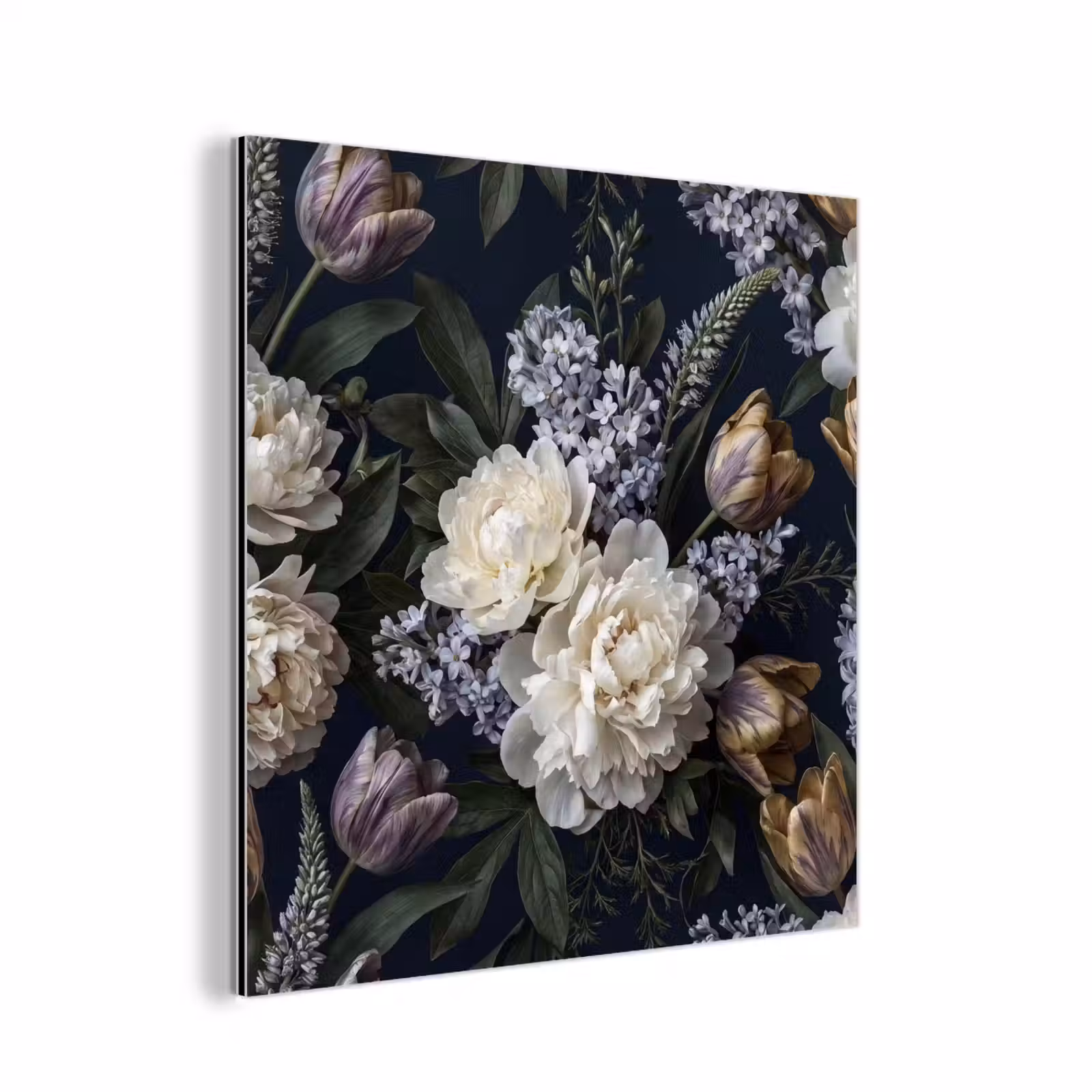 Aluminium schilderij - Bloemen - Donker - Elegant - Natuur - Wit — 1